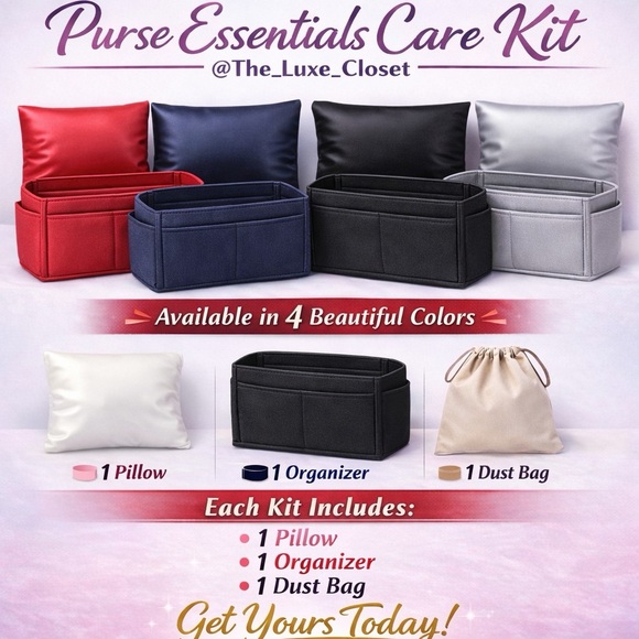 The Luxe Closet Accessories - Purse Pillow, Organizer, and Dust Bag Bundle (3 piece) Purse Essentials Kit